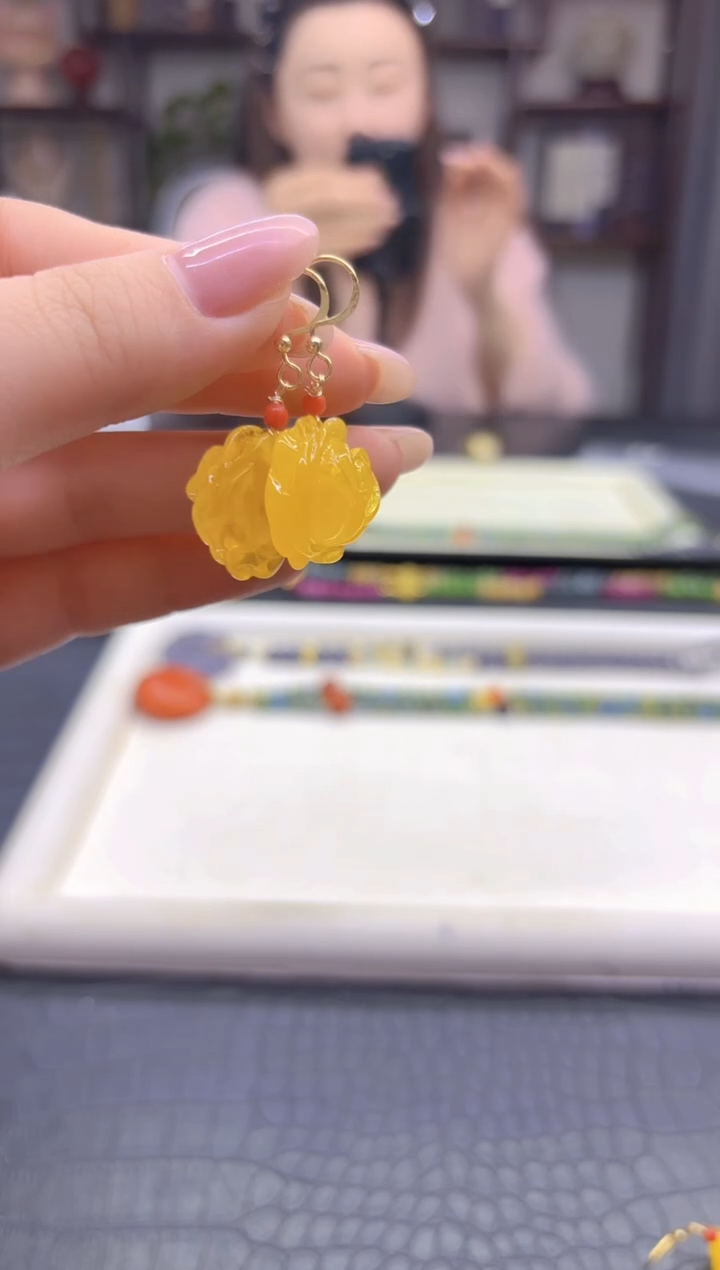 蜜蜡14K金镶嵌耳饰DIY款E480