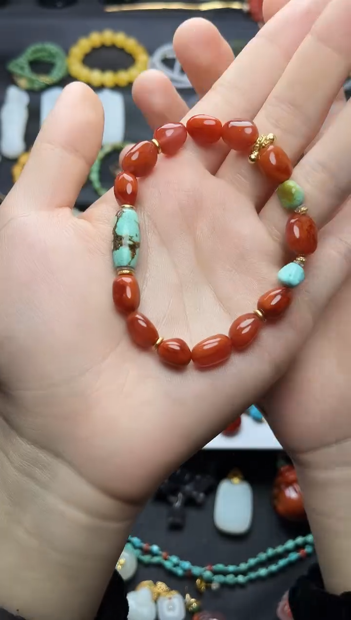 银S925镶嵌手串南红玛瑙随型手串06