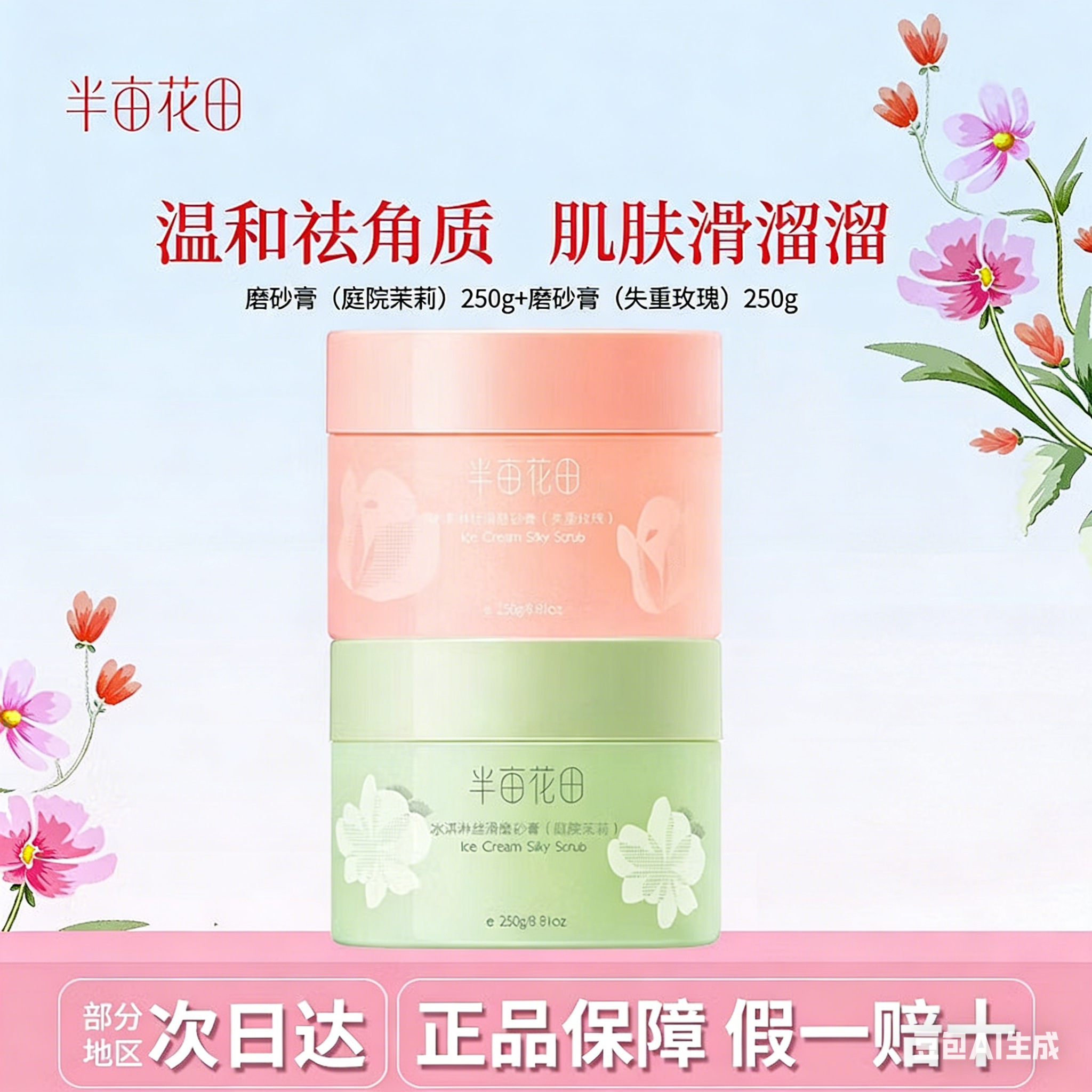 23版半亩花田冰淇淋丝滑香氛磨砂膏（失重玫瑰）250g*1+23版半亩花田冰淇淋丝滑香氛磨砂膏（庭院茉莉）250g*1