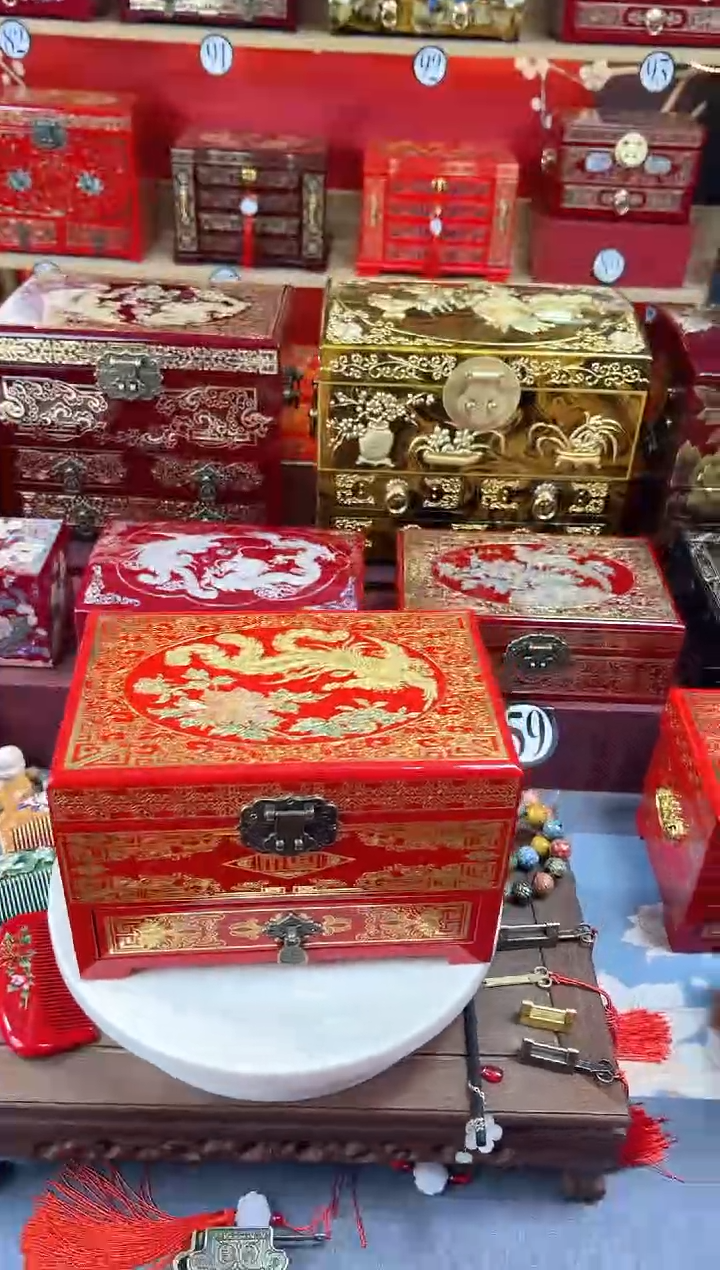 【闪购商品】23厘米三层单抽掐丝螺钿镶嵌大红凤凰