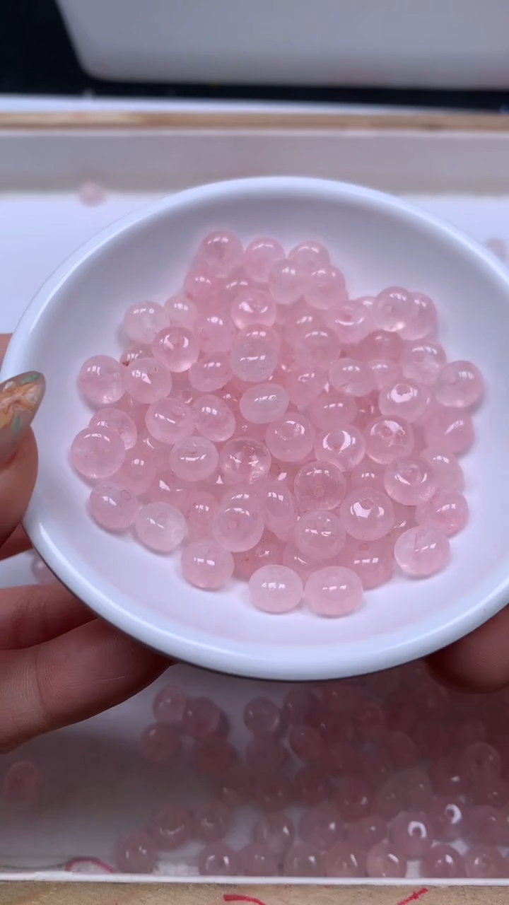 未镶嵌珠宝半成品水晶M967 粉水晶算盘5*8mm20个6.8元