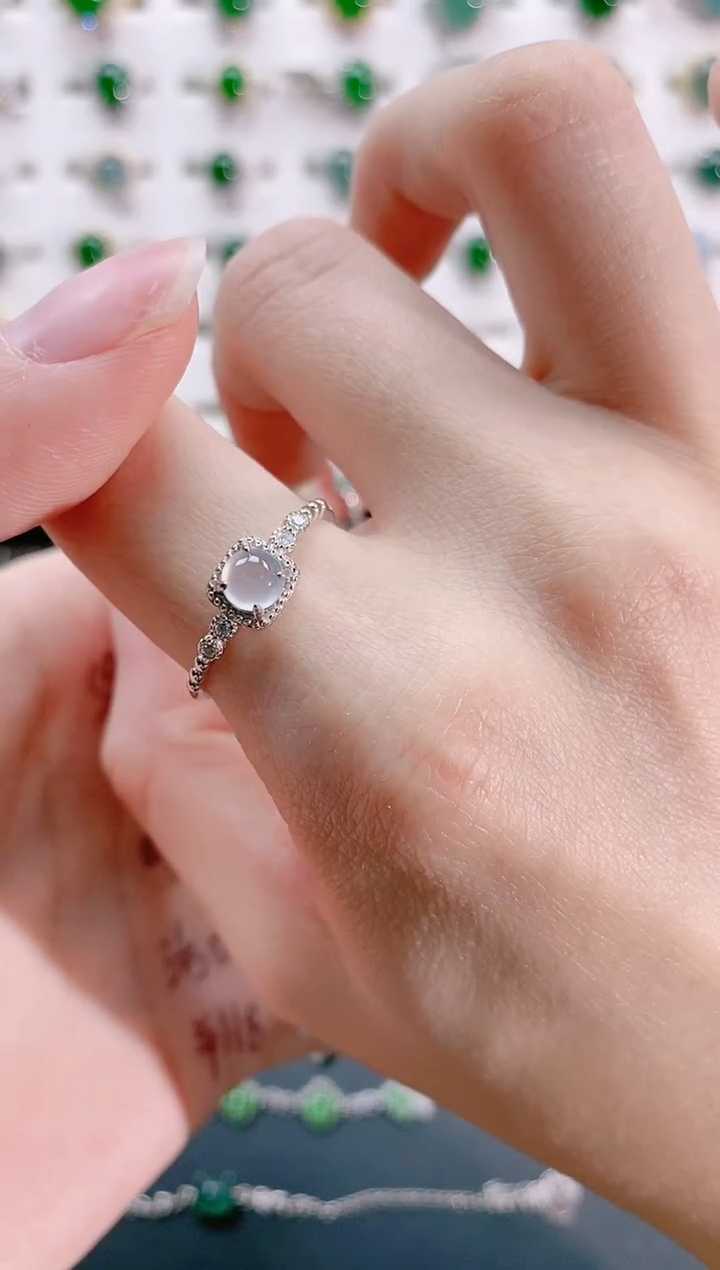 【闪购商品】翡翠戒指银S925镶嵌天然翡翠天然翡翠