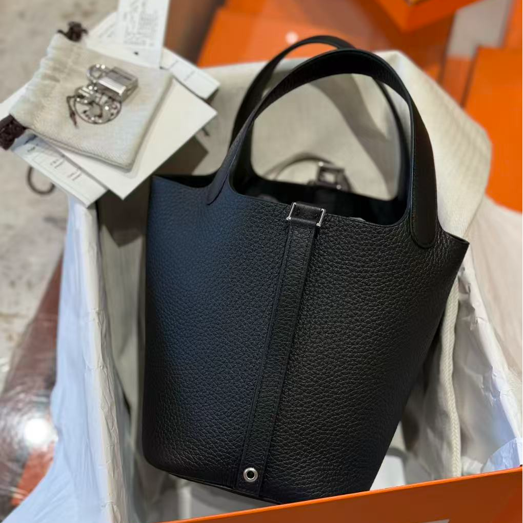 未使用 Hermes/爱马仕 菜篮子18 黑银 tc K/111905