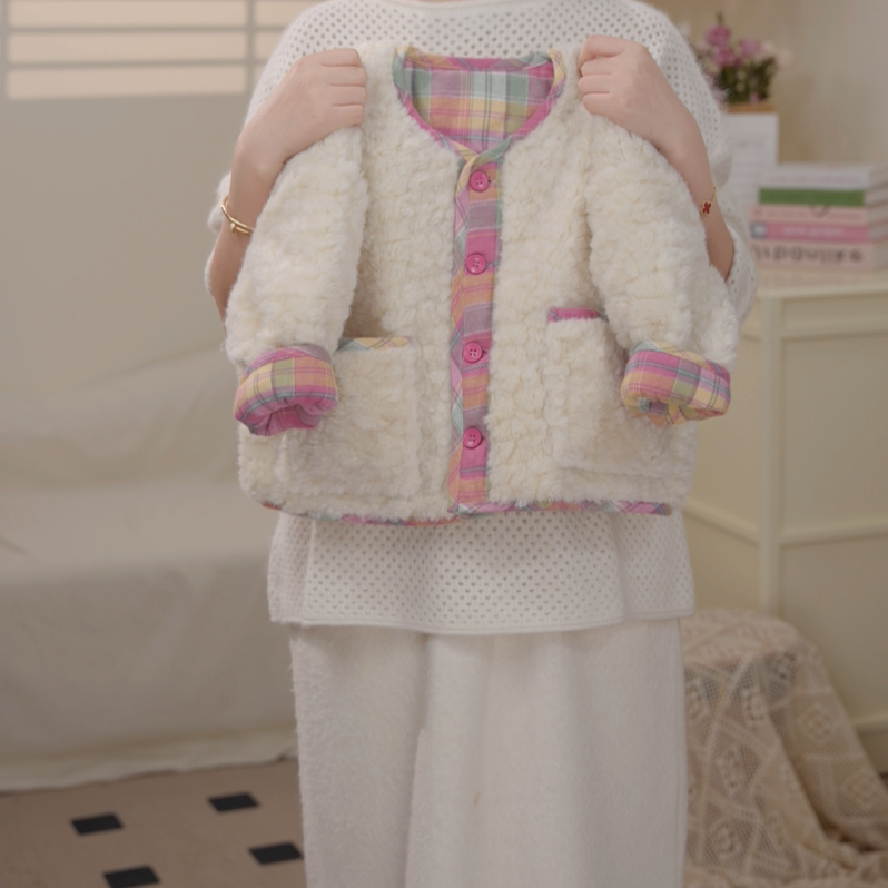 【现货】2025冬季女童加厚款撞色保暖皮毛款棉服外套25117C