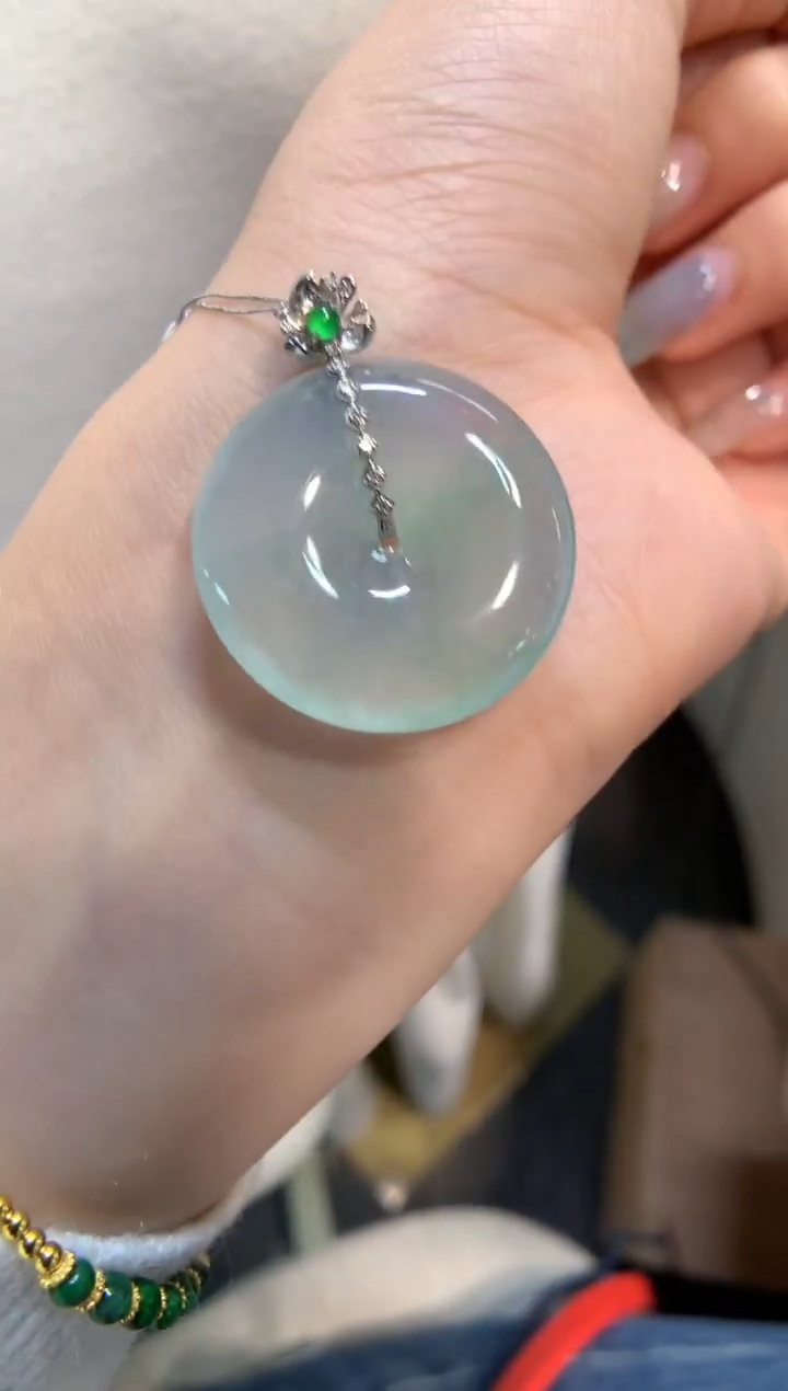 吊坠(不含链)18K金镶嵌翡翠平安扣