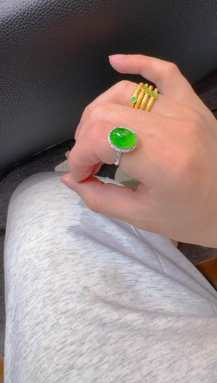 【闪购商品】翡翠戒指银S925镶嵌天然A货翡翠