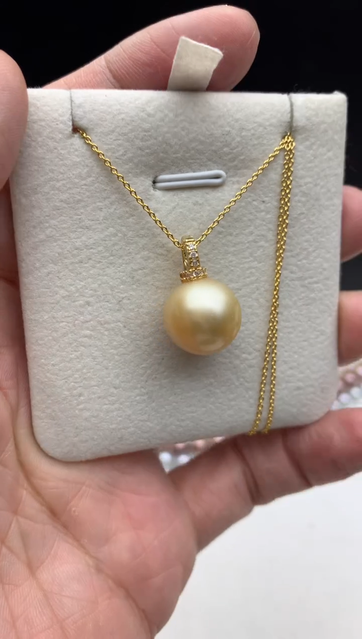 银S925镶嵌aa海水珍珠金珠吊坠(赠链）13~14mm