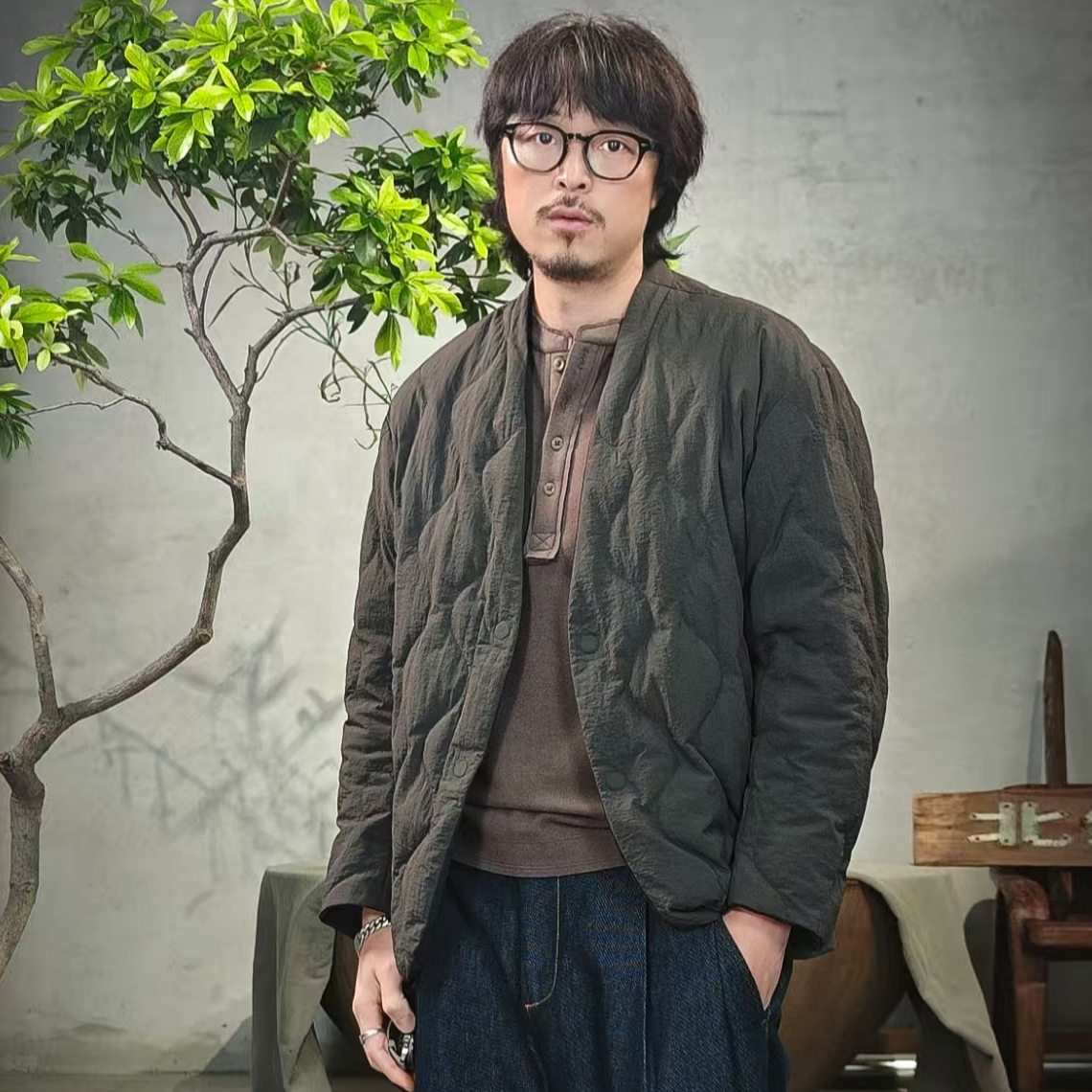 北纬三十度秋冬男士轻薄无领两面穿羽绒服冬季保暖新中式禅意风