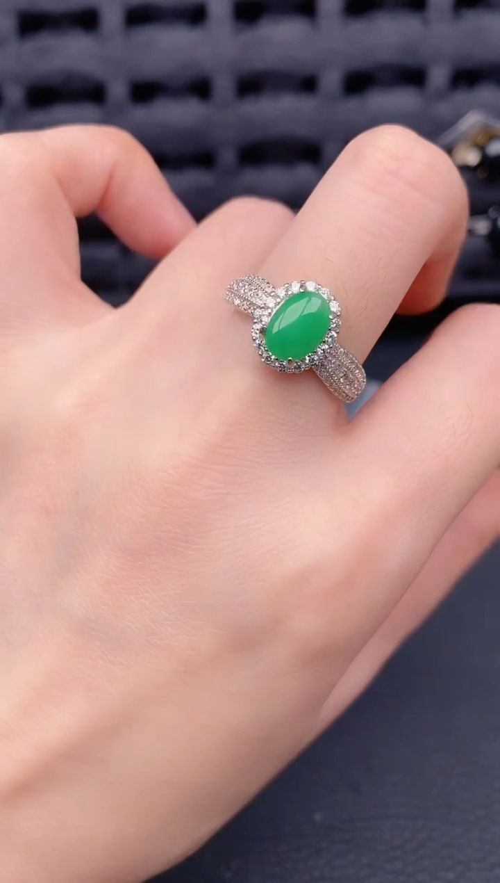 银S925镶嵌戒指翡翠天然a货翡翠471