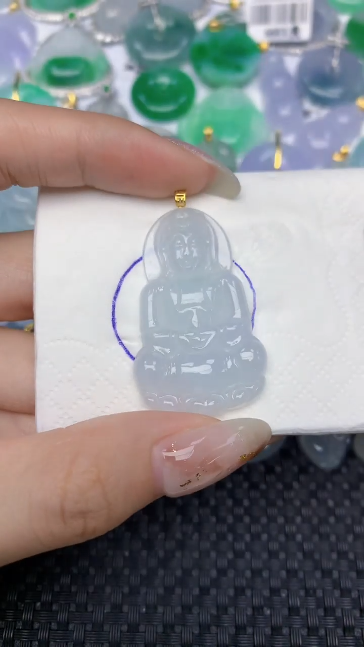 颈饰18K金镶嵌翡翠天然缅甸翡翠a货百元以上9元证书费自理