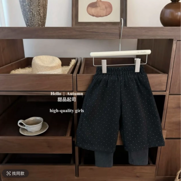 【现货】女童冬季新款加绒波点阔腿裤加绒打底裤百搭保暖休闲裤