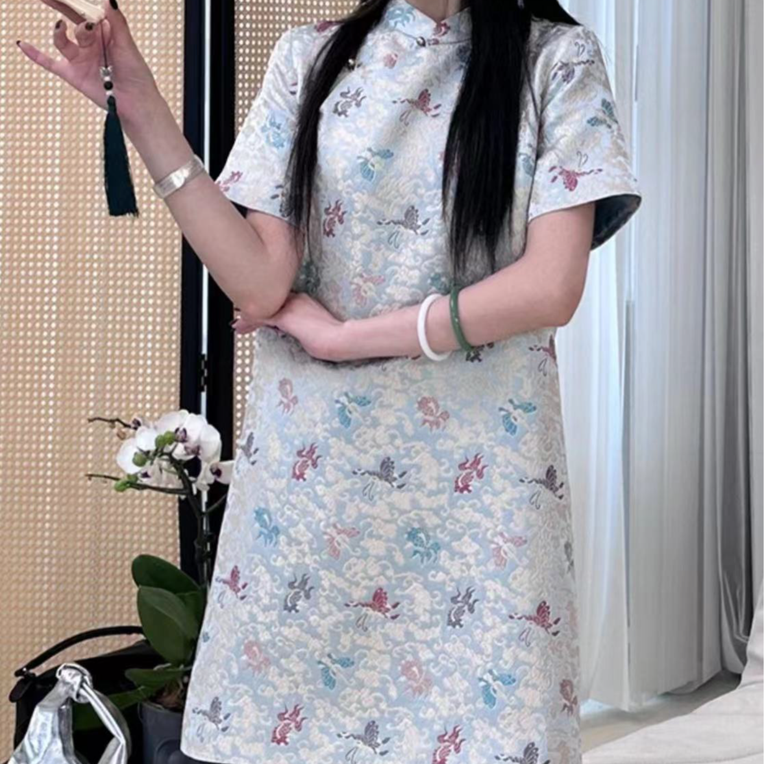 金鱼闹蝶新中式金鱼闹彩蝶连衣裙气质旗袍20243166-洪掌柜玫瑰仓