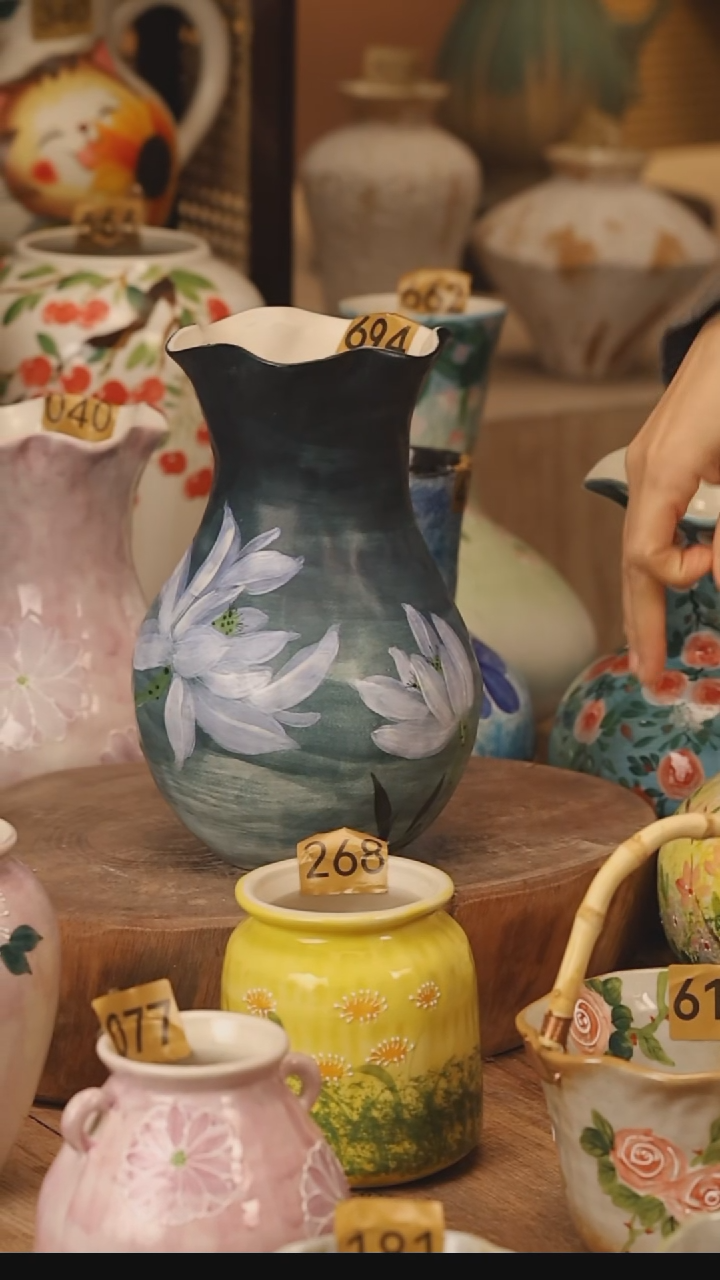 陶瓷景德镇设计师手作花器摆件侘寂风@M694@