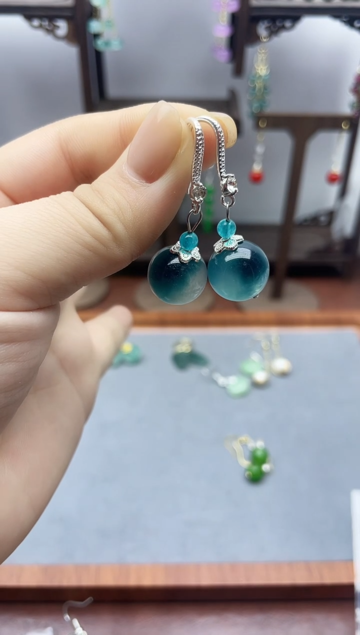 银S925镶嵌翡翠耳饰18100