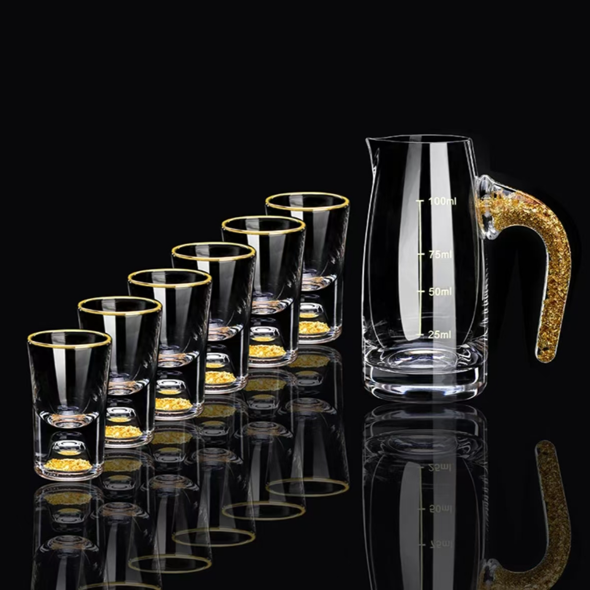 金箔玻璃分酒器酒具一壶六杯（泡沫安全包装）1721