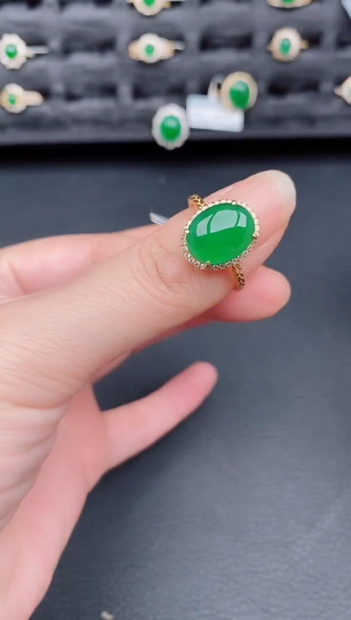 银S925镶嵌戒指翡翠天然a货翡翠174