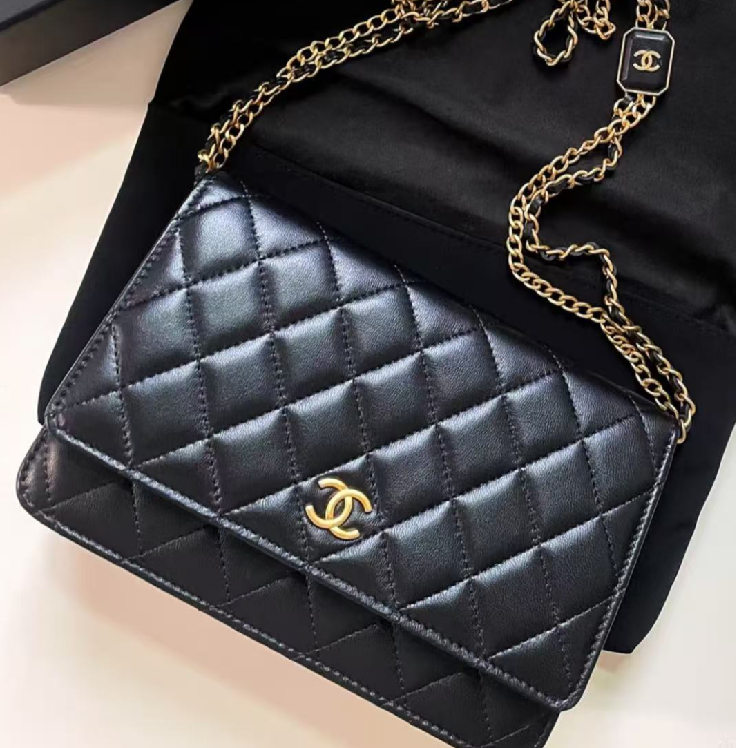 95新 Chanel/香奈儿 GGS21k方糖链条woc黑金羊皮芯片款23375247