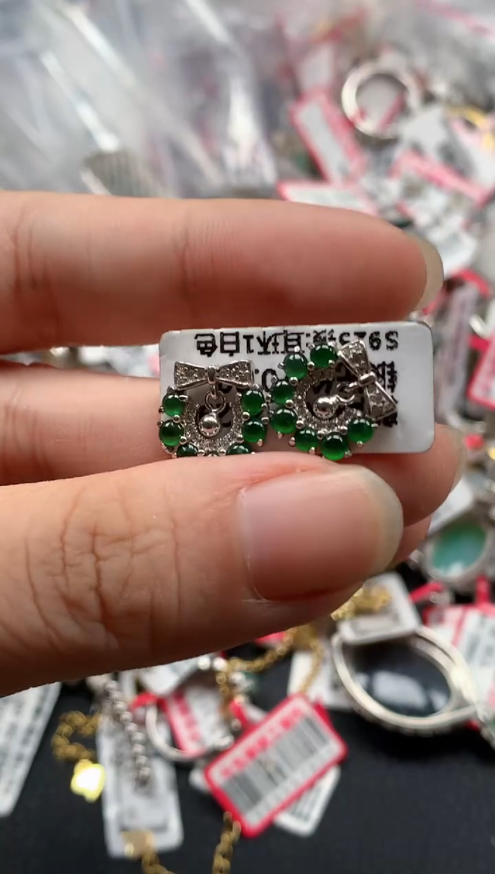 银S925镶嵌戒指翡翠天然A货缅甸翡翠
