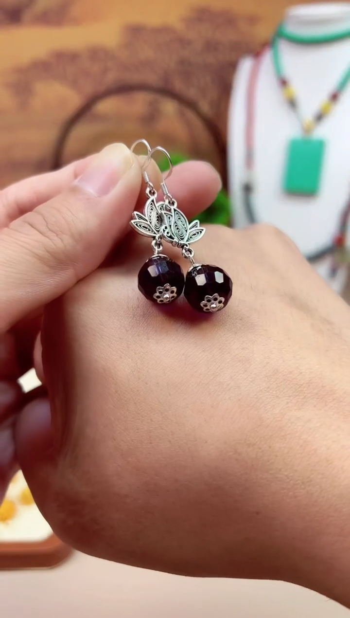 紫晶耳饰银S925镶嵌E12