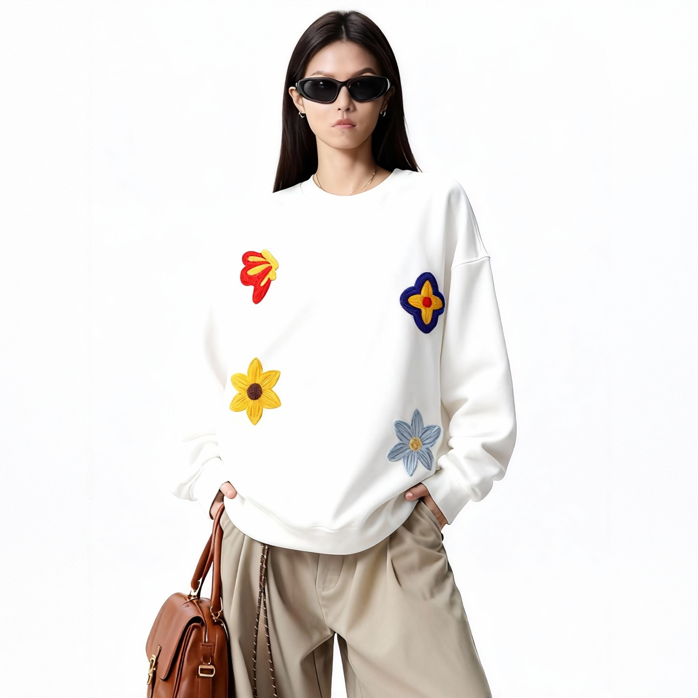 CGSW【花卉刺绣】早春新款加厚毛巾绣美式潮牌上衣卫衣#26T-02