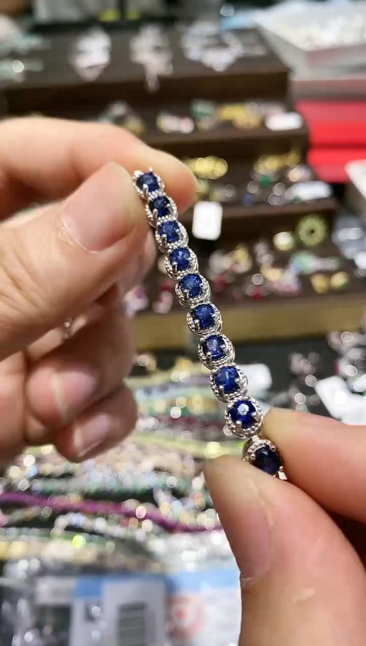 【闪购商品】蓝宝石手链银S925镀金镶嵌手链