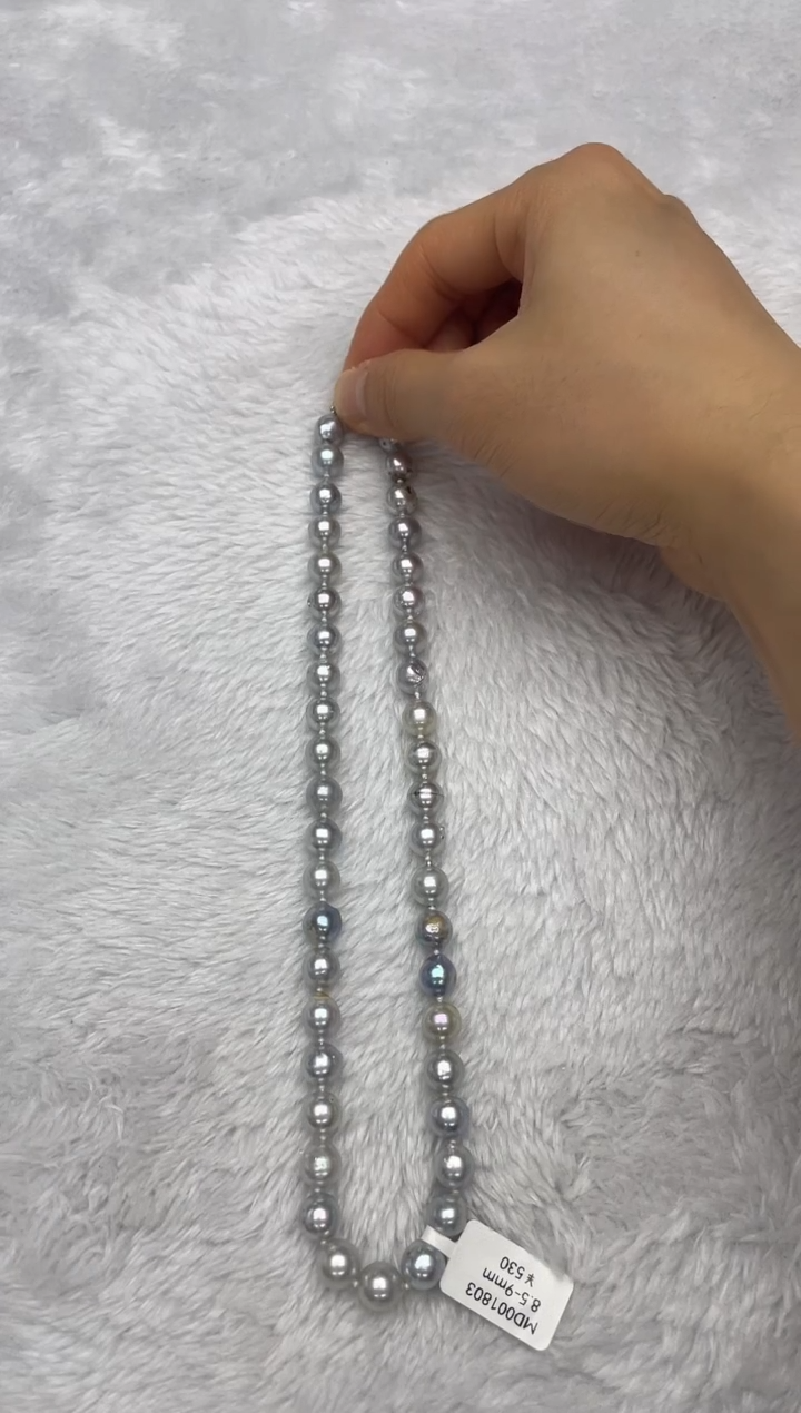 项链银S925镶嵌海水珍珠AK真多麻8.5-9mm