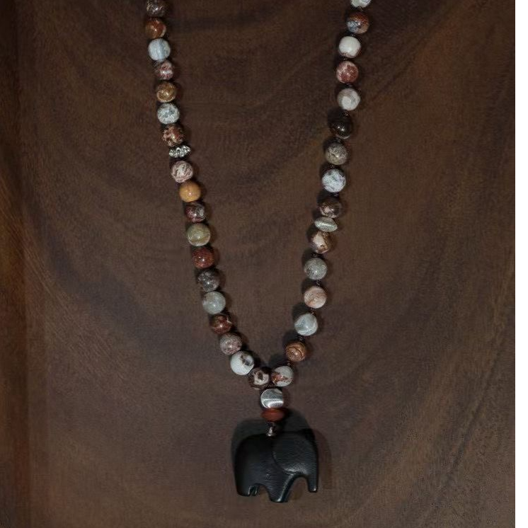 吊坠925银琉璃 UMIYA檀木大象多宝项链