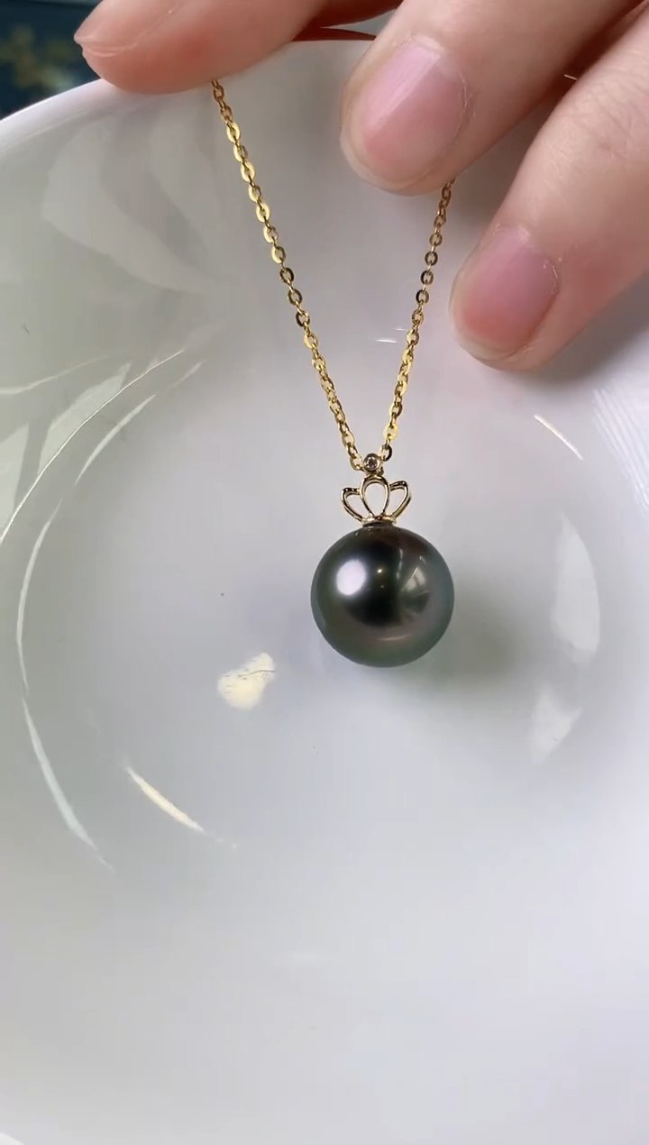 【闪购商品】海水珍珠吊坠(赠链)18K金镶嵌12-13大溪地黑珍珠吊坠