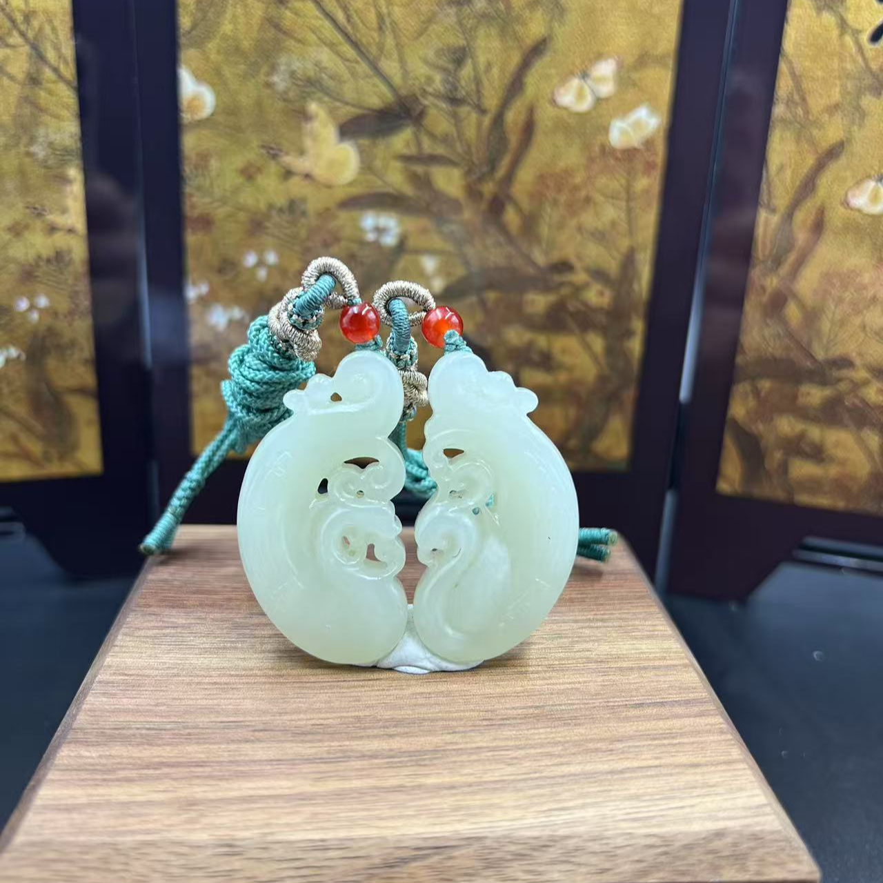 和田玉龙凤呈祥对牌吊坠2730