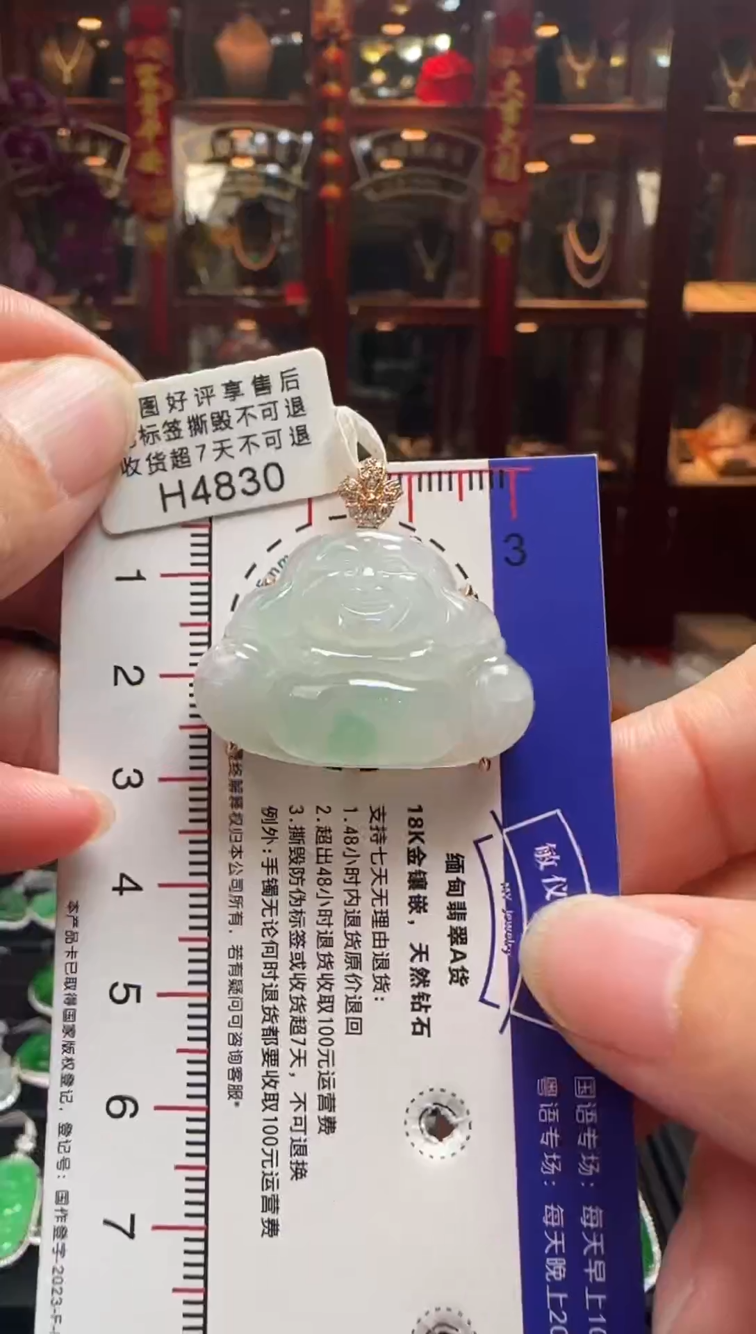 【闪购商品】翡翠颈饰18K金镶嵌H4830冰飘绿佛公