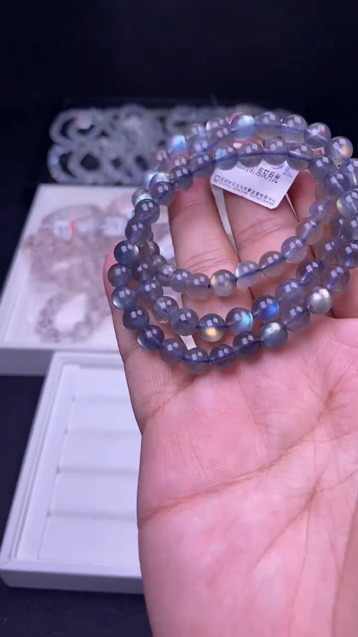 手串未镶嵌拉长石7mm小灯泡灰月光