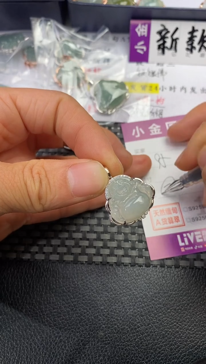 颈饰银S925镶嵌翡翠鸿挂件