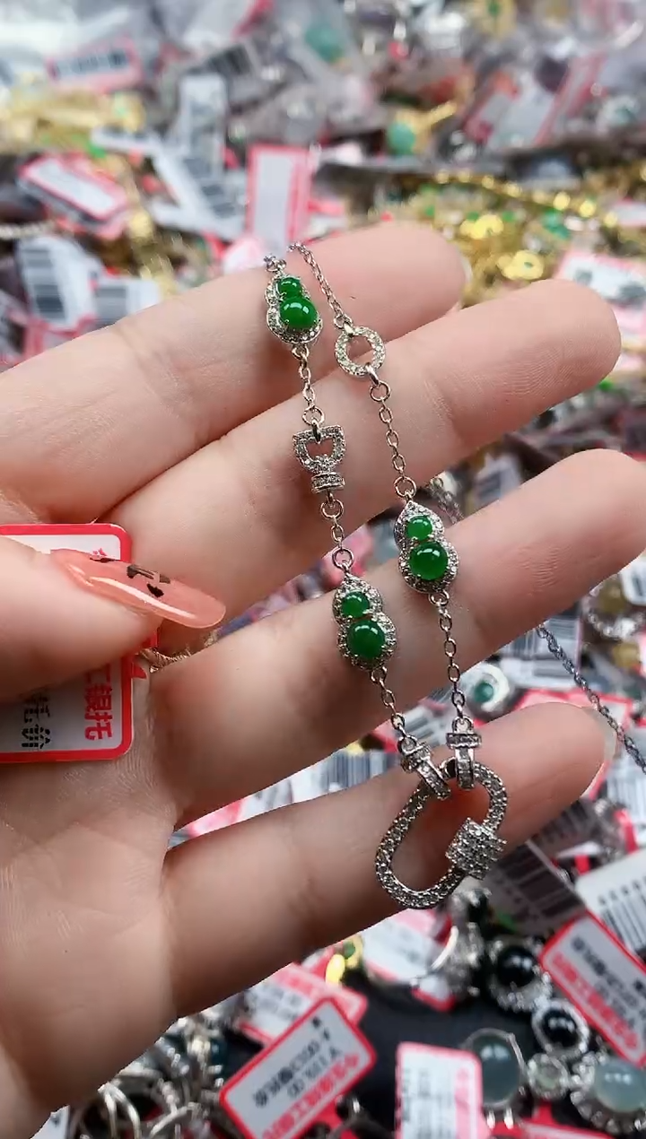 银S925镶嵌戒指翡翠天然A货缅甸翡翠