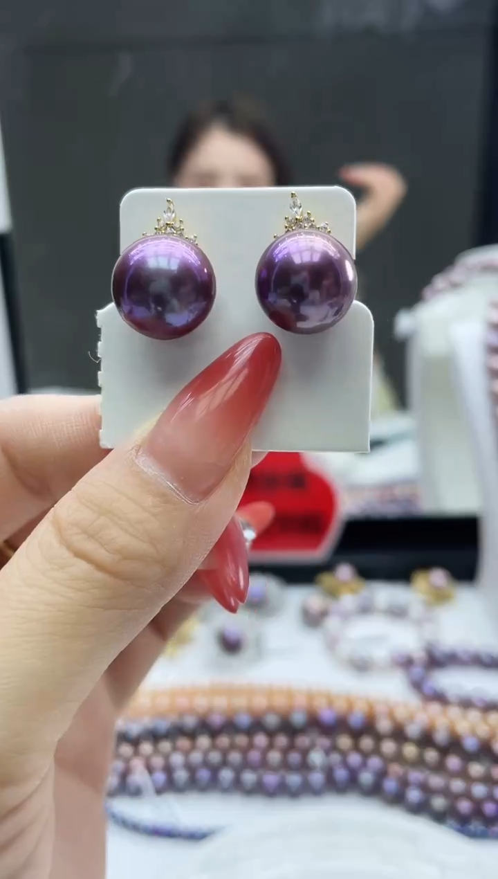 未镶嵌耳饰淡水珍珠紫色系设计款