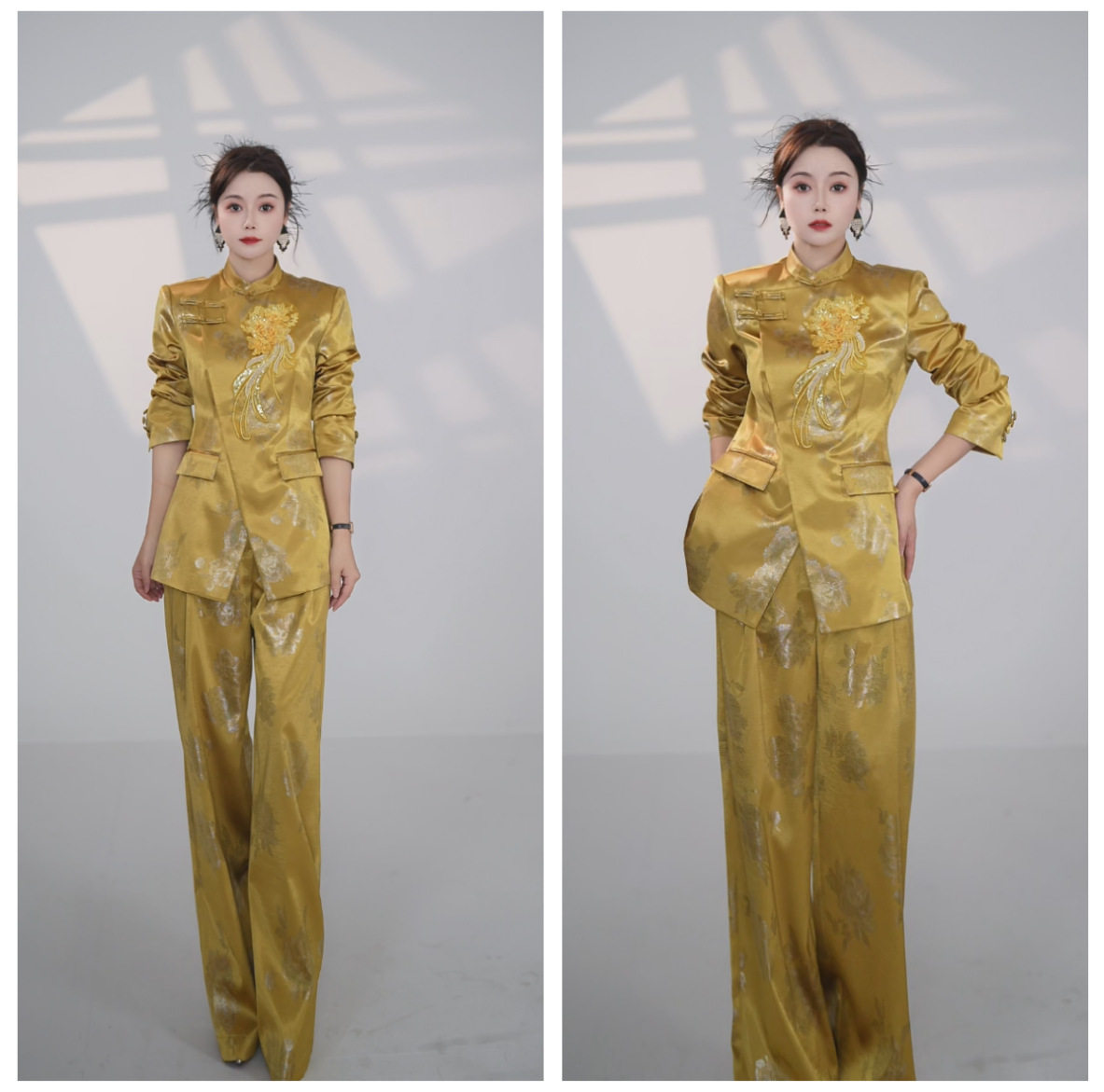 [OU.Mi]秋季气质时尚新中式中国风高奢风礼服长袖绣花套装25910
