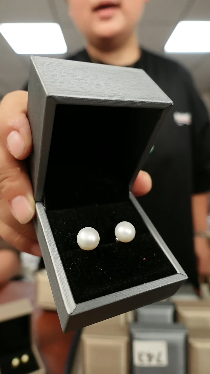 银S925镶嵌耳饰淡水珍珠耳钉        