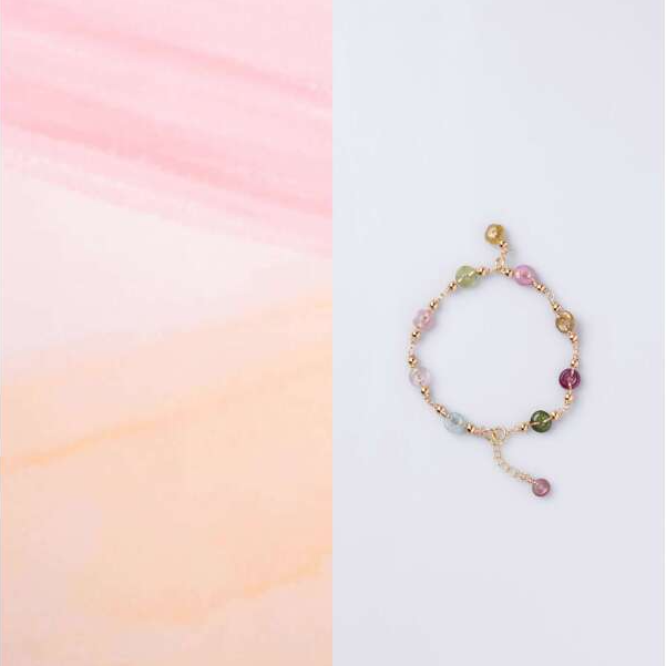 「小满」天然色标级彩虹碧玺随型S925银国风文玩手串手链