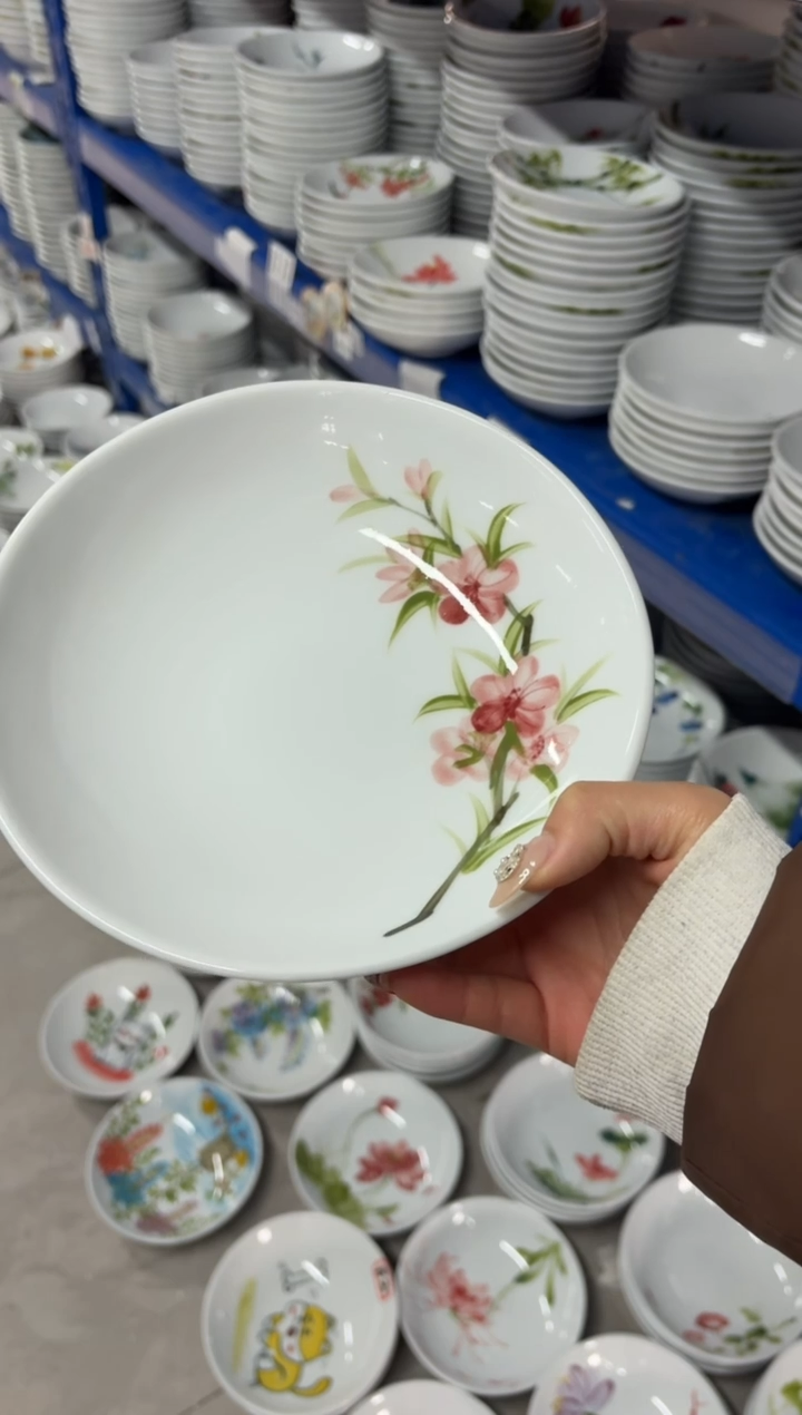 瓷片景德镇高温陶瓷食品级手绘釉中彩-圆深盘