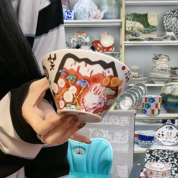 【单支】日本进口濑户烧夕立窑斗笠饭碗11.5cm