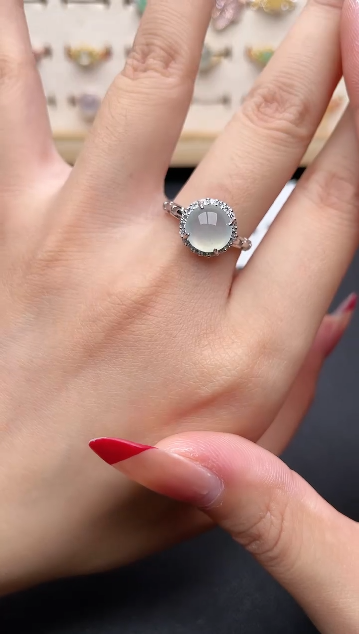 【闪购商品】翡翠戒指银S925镶嵌一物一证一礼盒