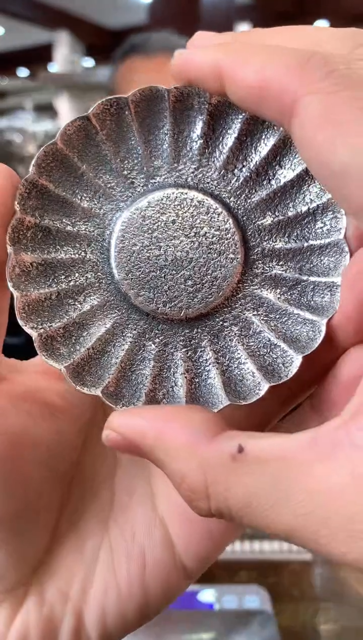 【闪购商品】足银999全精工纯手工石锤纹杯垫