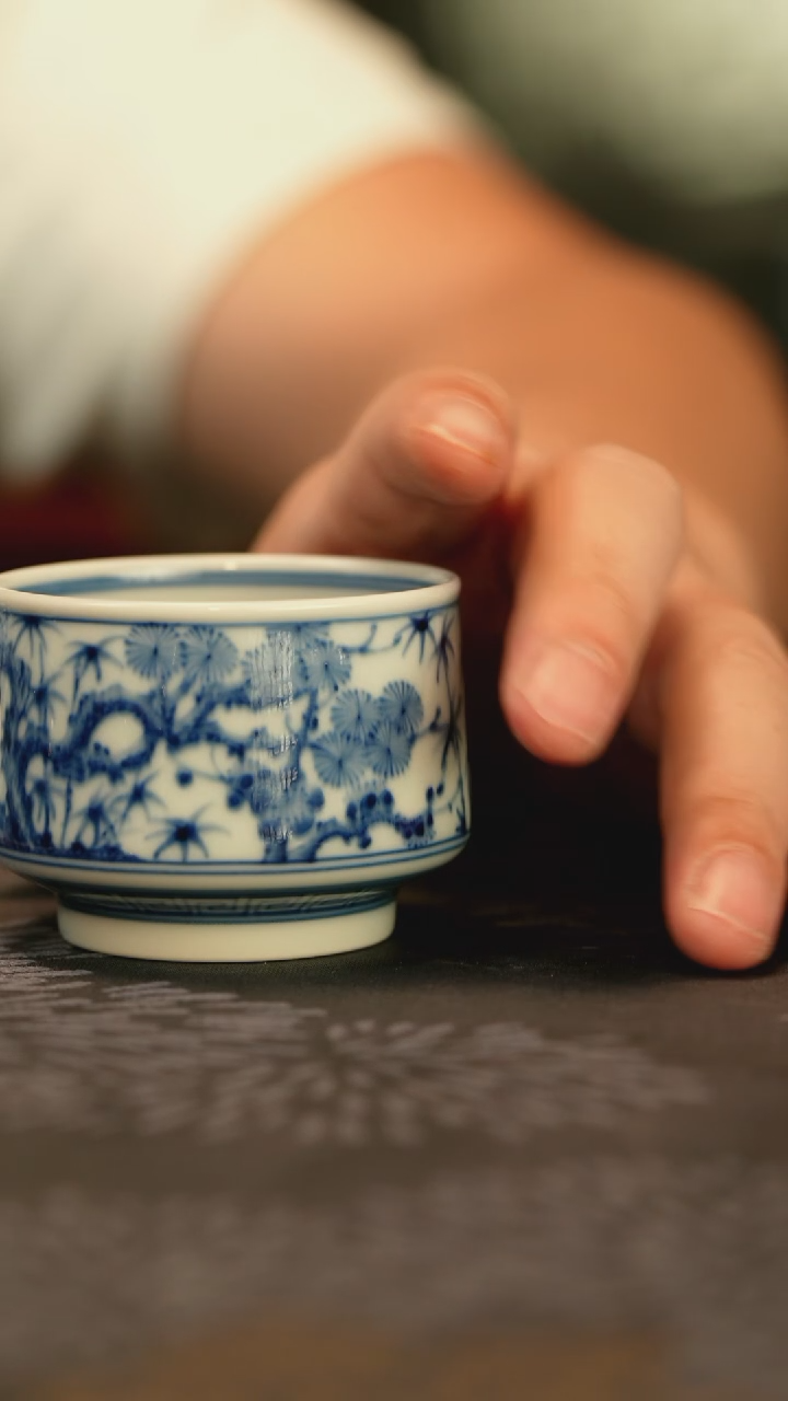 垂虹慕古青花松竹梅小杯子