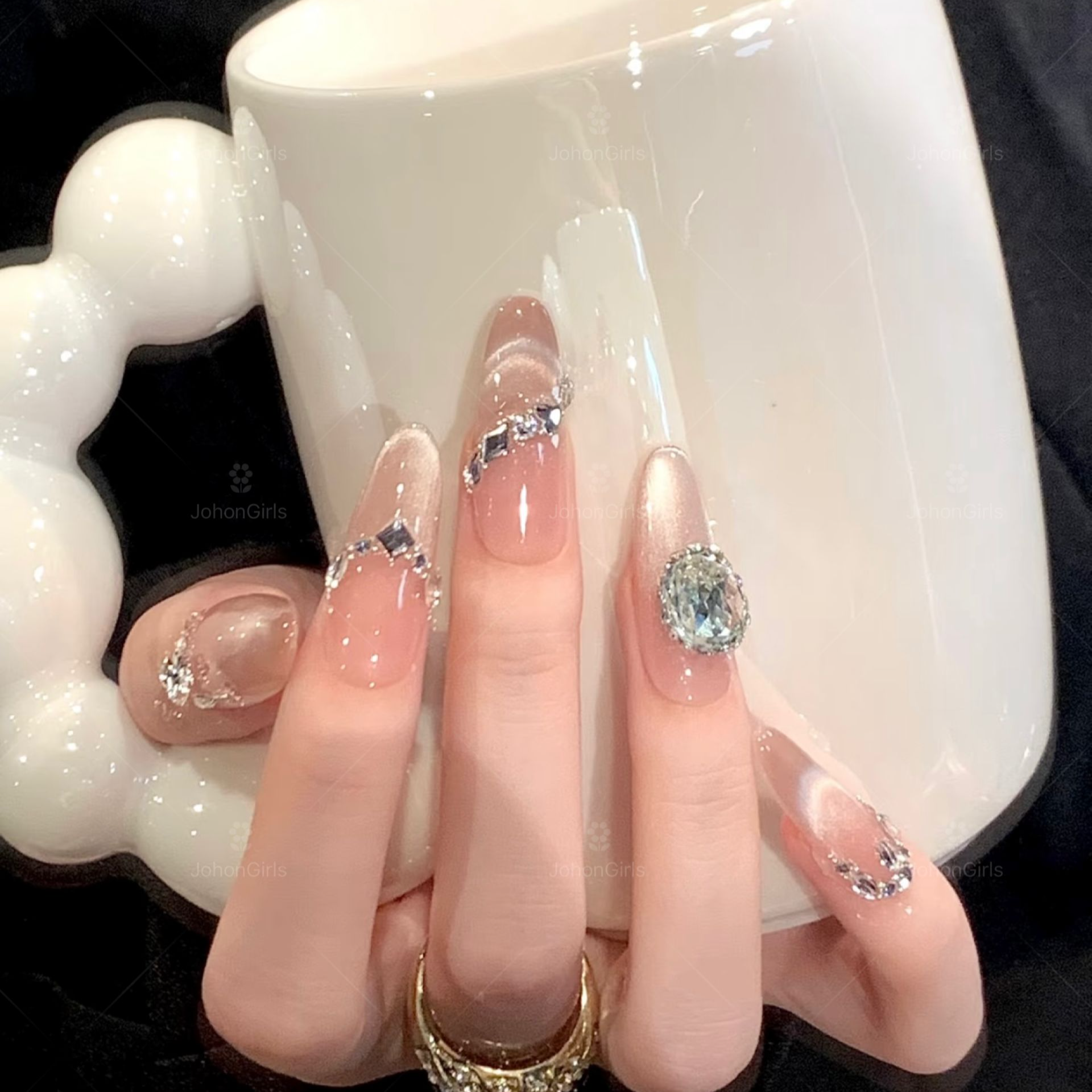 JohonGirls'/琴岛小嫚【梦中的婚礼】爆款猫眼法式美甲纯手工穿戴甲