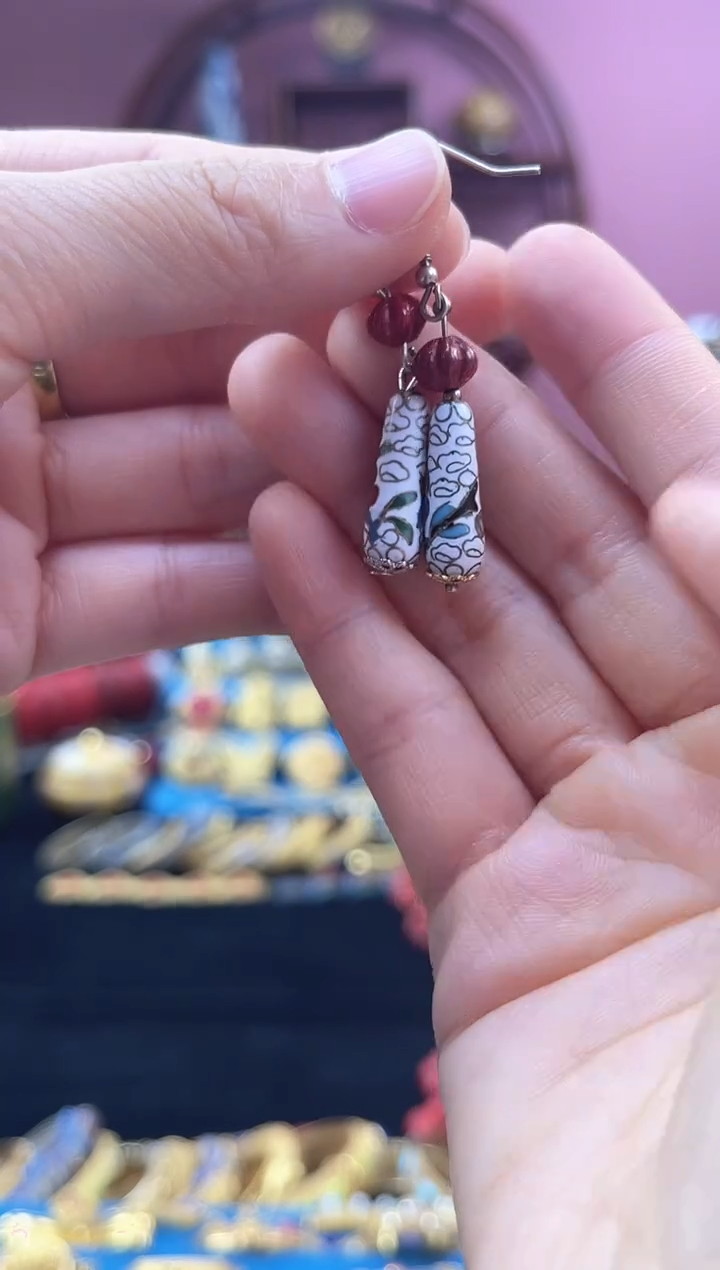 非遗 景泰蓝  耳环 水滴 白色