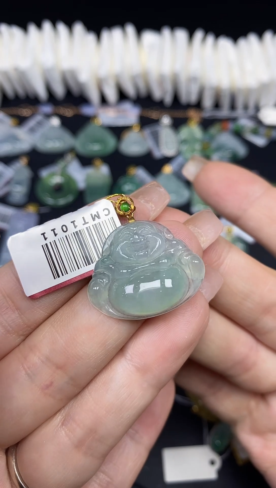 吊坠(不含链)18K金镶嵌翡翠佛公18K金扣镶嵌@@CMT1011