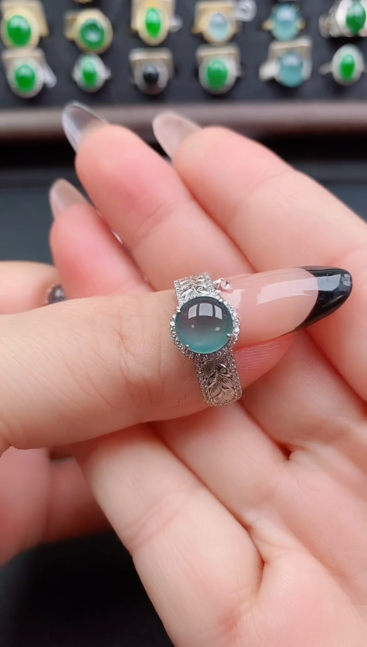 银S925镶嵌戒指翡翠1