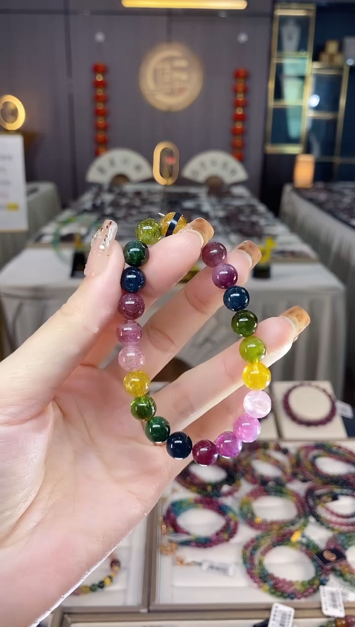 未镶嵌老矿碧玺彩虹单圈手串8mm+碧玺dan多样性发货一条