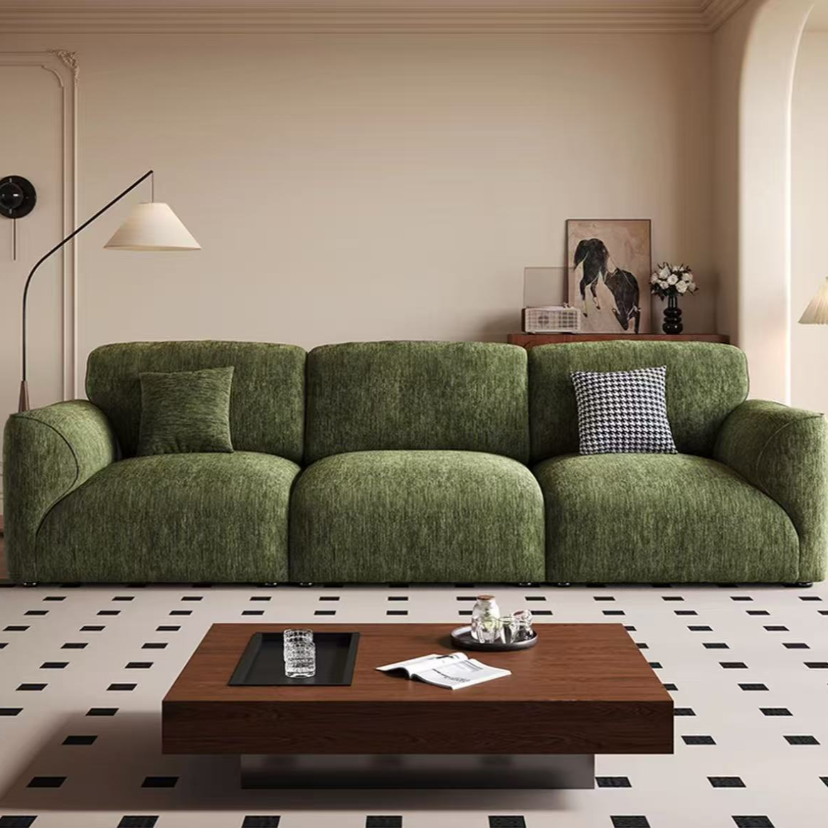 格兰德布艺沙发法式奶油复古客厅小户型直排奶油风雪尼尔绒布沙发