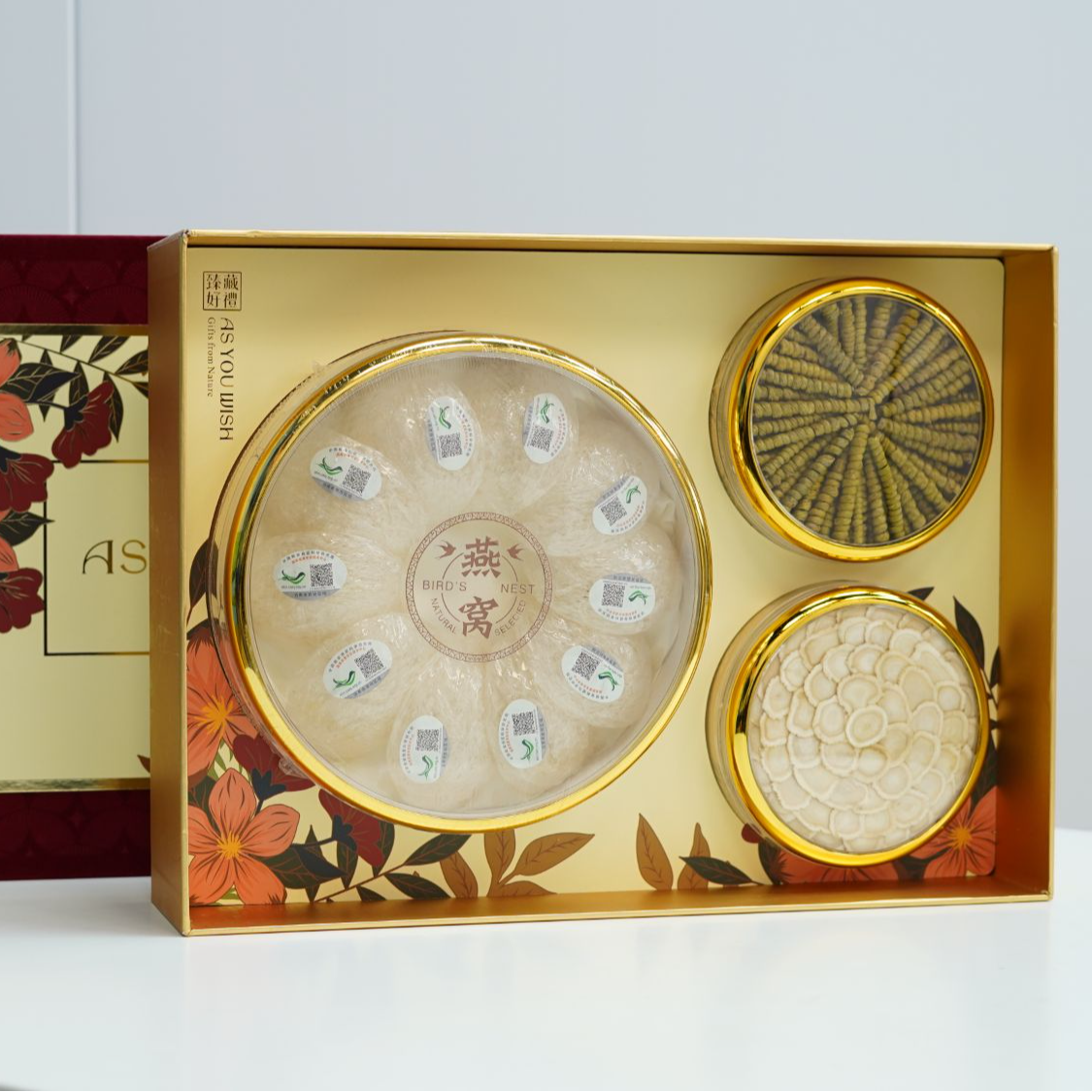 【年货送礼燕窝三拼礼盒】送礼年货送礼三拼礼盒疏盏石斛+参片ff