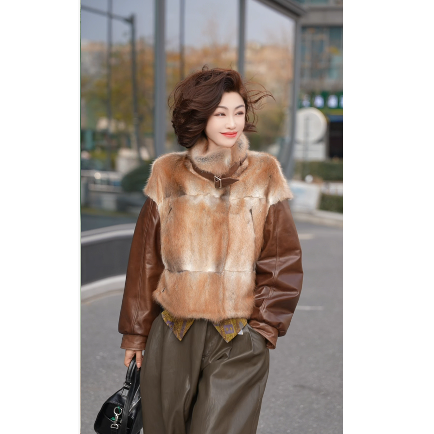 【渣渣严选青根貂拼绵羊皮】F2608款 设计款衣长55 cm